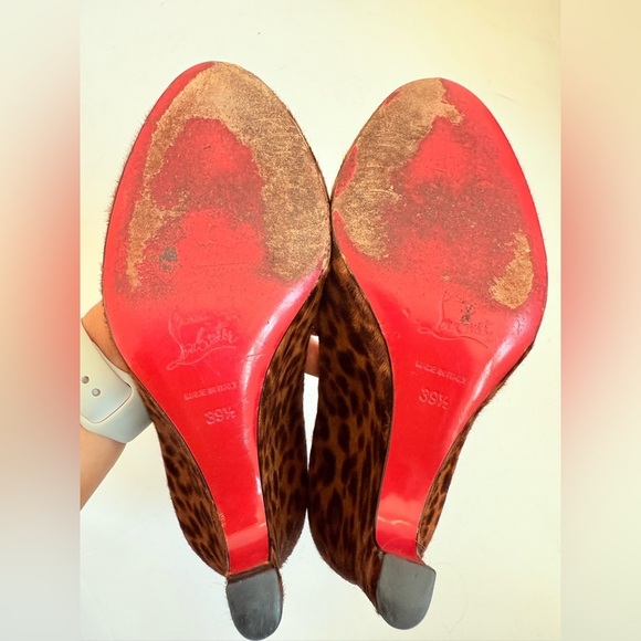 Christian Louboutin Morphing 100 Brown Leopard Calfskin Demi Wedge Heel EU 39.5 - Picture 9 of 11